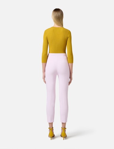 Trousers in crêpe fabric with piping and jewelled horsebit Quartz Curry