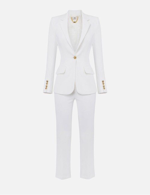 Single-breasted women’s suit in crêpe fabric Ivory