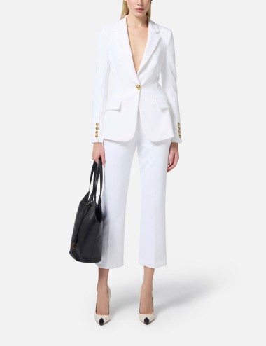 Single-breasted women’s suit in crêpe fabric Ivory