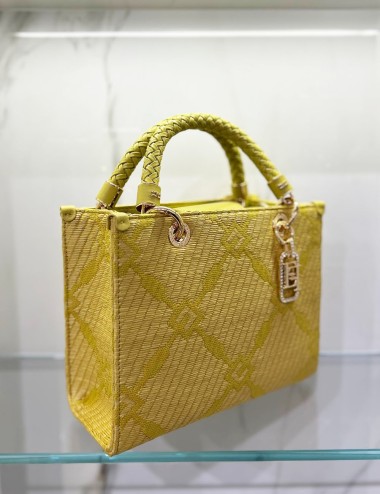 Small tote bag in jacquard fabric with charms curry