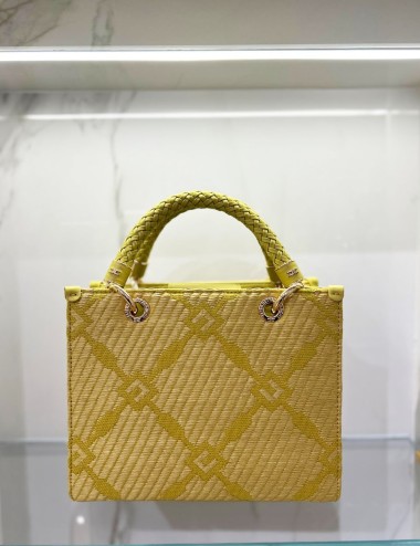 Small tote bag in jacquard fabric with charms curry