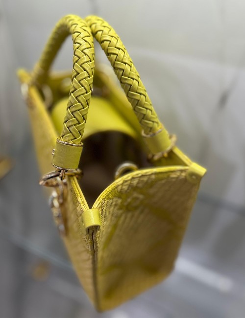 Small tote bag in jacquard fabric with charms curry