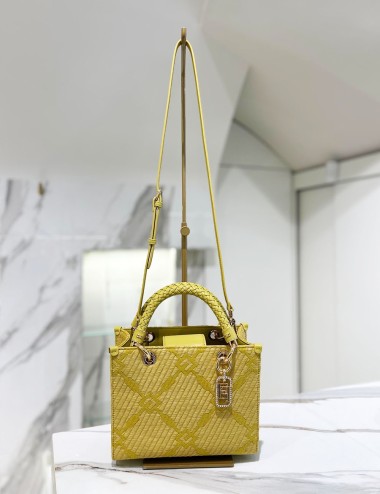 Small tote bag in jacquard fabric with charms curry