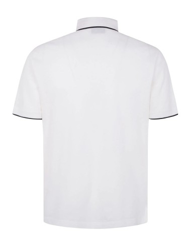 Stretch piqué polo shirt with micro eagle embroidery white