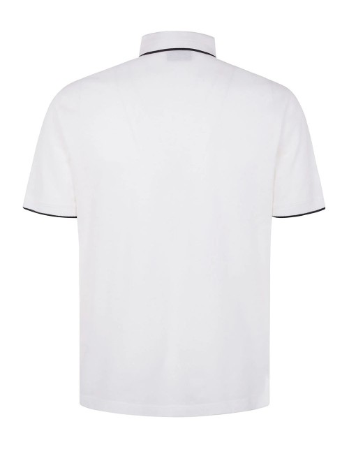 Polo in piquet stretch con ricamo micro eagle bianco