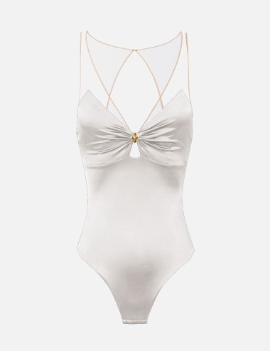 Body in lycra con spalline in tulle avorio