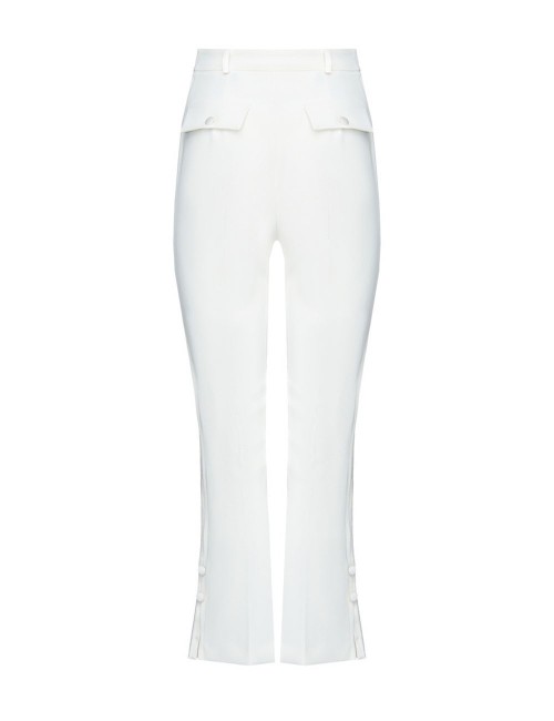 Crêpe tuxedo trousers with satin bands ivory