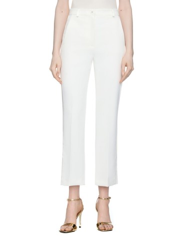 Crêpe tuxedo trousers with satin bands ivory