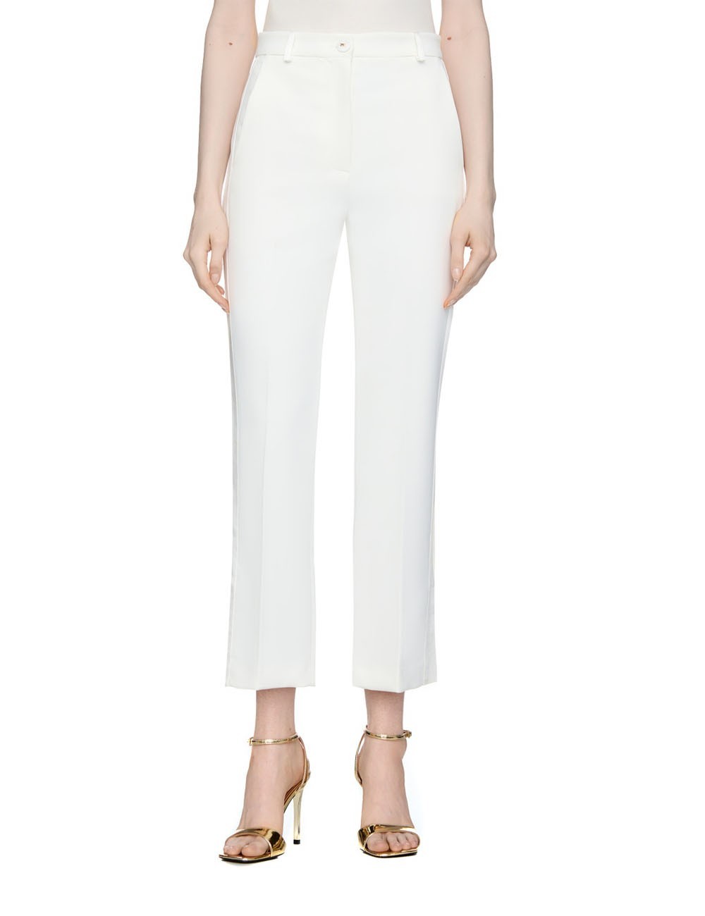 Crêpe tuxedo trousers with satin bands ivory
