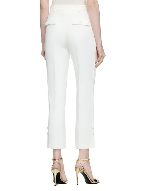 Crêpe tuxedo trousers with satin bands ivory