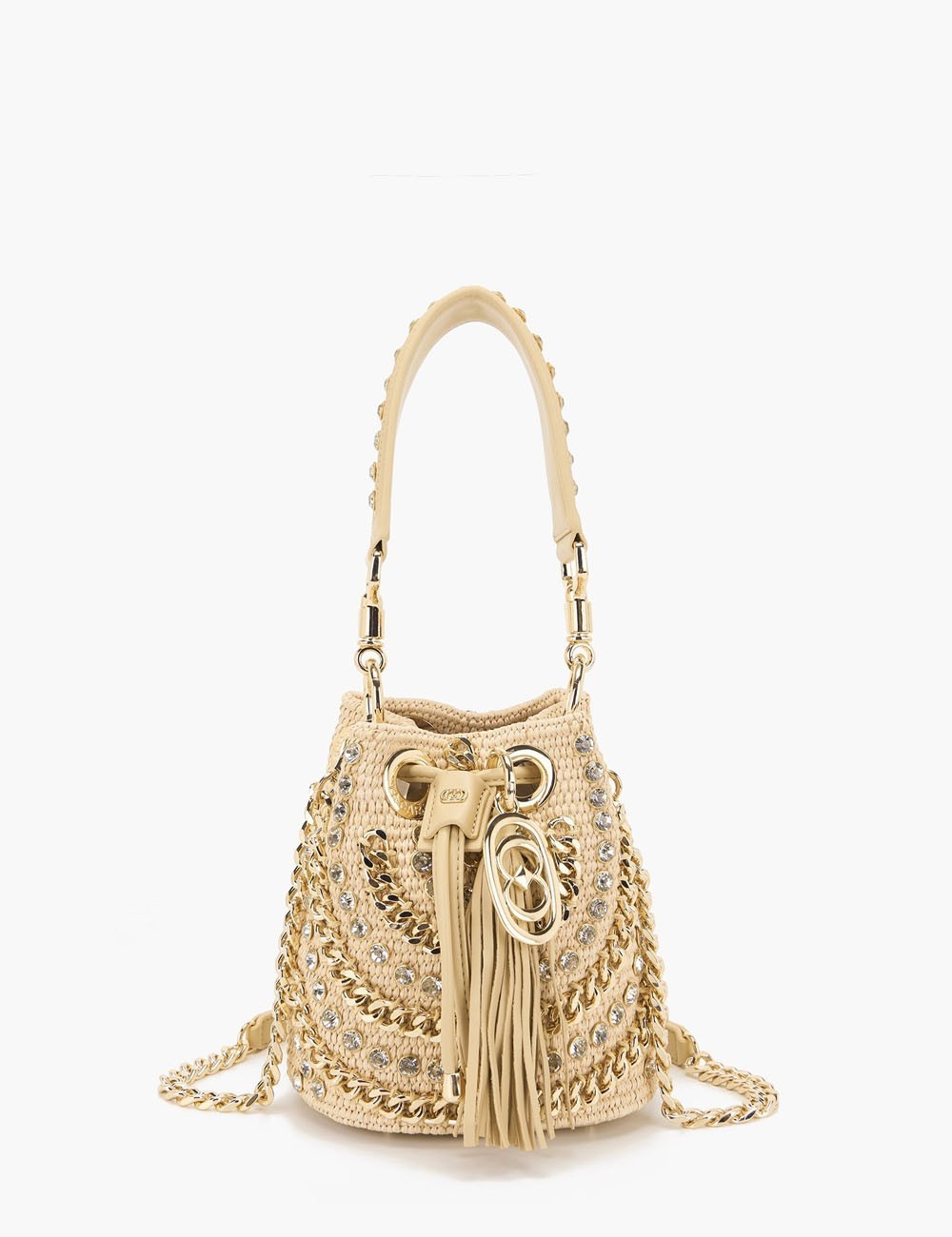 Small Mirror Bucket with shoulder strap natural
