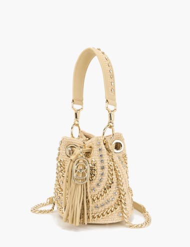Small Mirror Bucket with shoulder strap natural