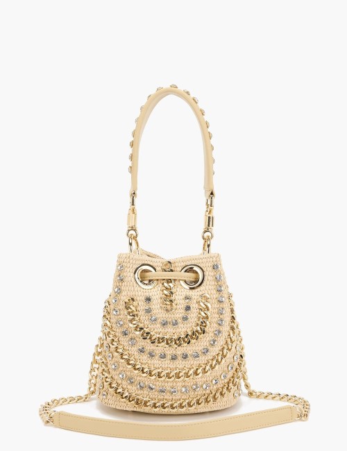 Small Mirror Bucket with shoulder strap natural