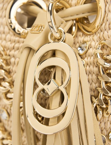 Small Mirror Bucket with shoulder strap natural