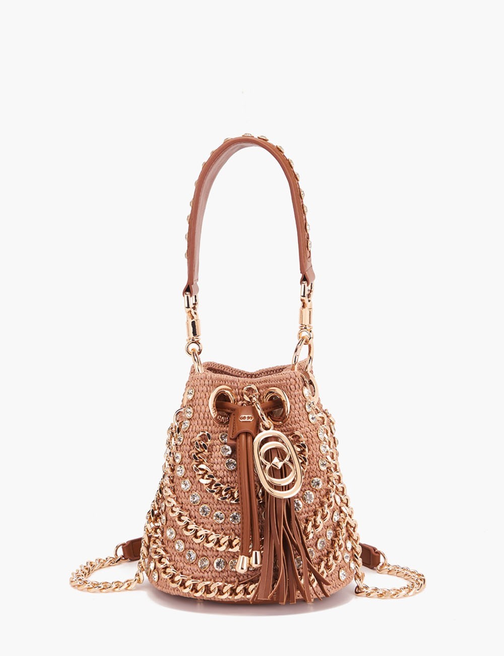 Small Mirror Bucket with shoulder strap leather
