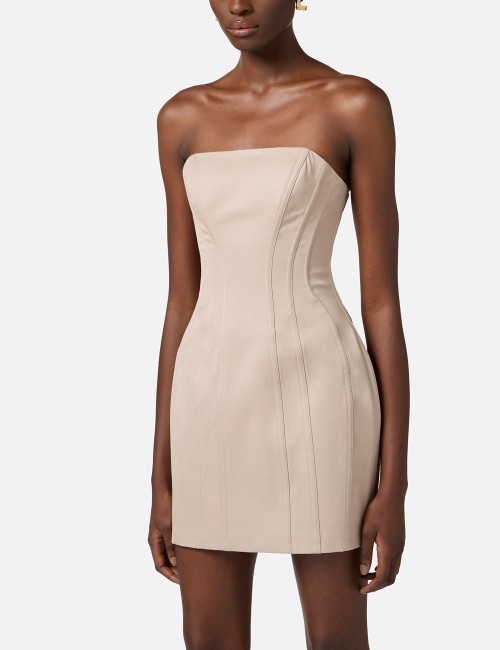Abito bustier in cotone greige