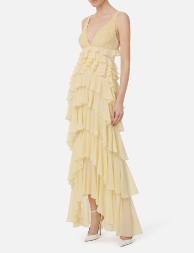 Abito Red Carpet in georgette con balze lemonade