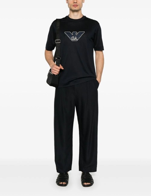 Jersey-Lyocell blend T-shirt with ASV logo embroidery blue
