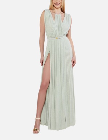 Abito Red Carpet in jersey lurex con cintura menta