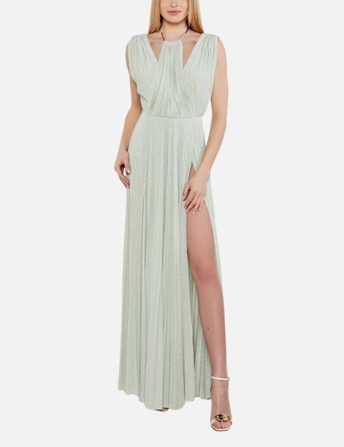 Abito Red Carpet in jersey lurex con cintura menta