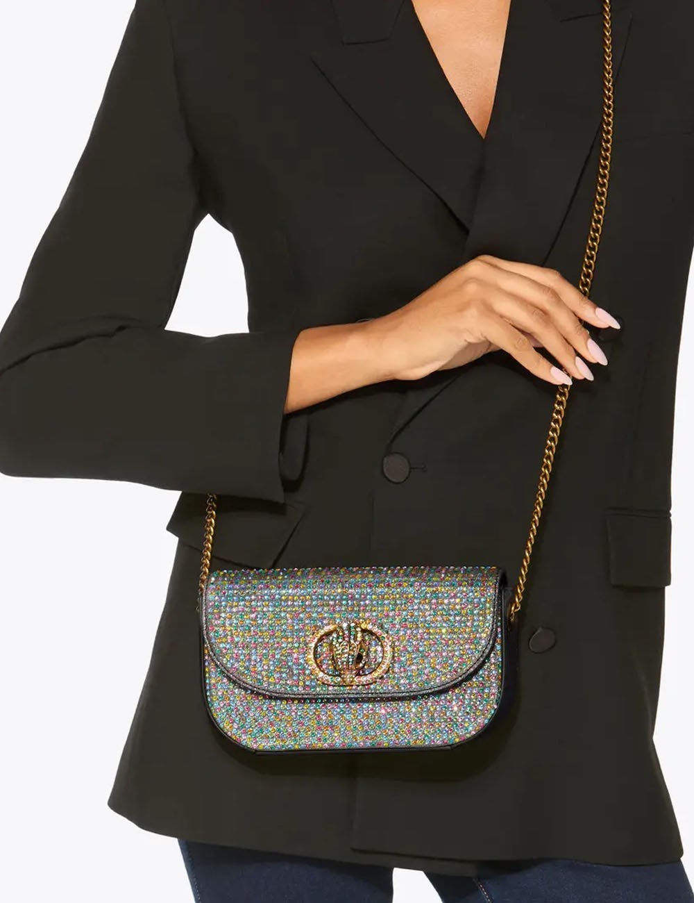 Borsa a tracolla in pelle kensington mini con cristalli arcobaleno