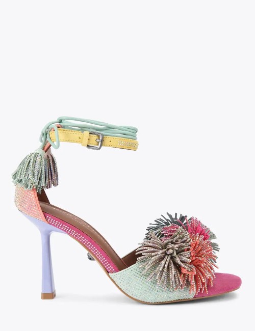 Pom pom tie ankle heel