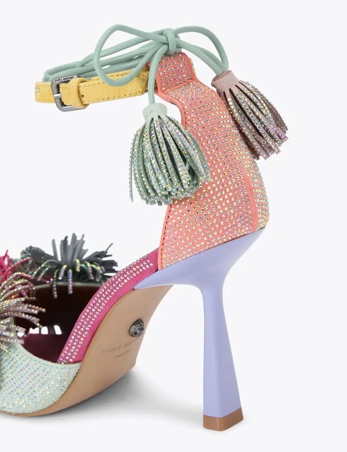 Pom pom tie ankle heel