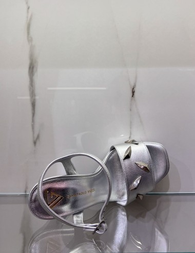 Sandalo con tacco Ersa laminato argento