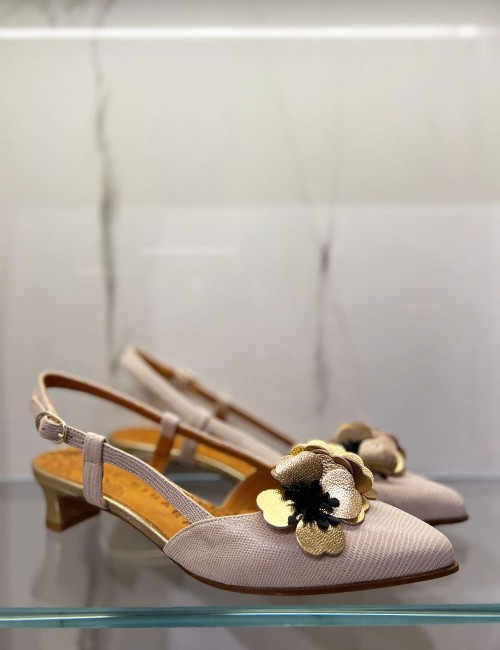 BRI-HAZEL ivory slingback with gold flowers