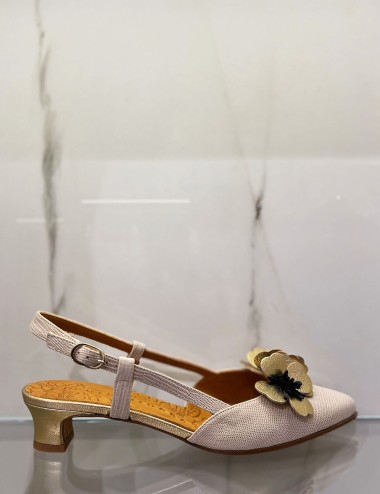 Slingback BRI-HAZEL avorio con fiori oro