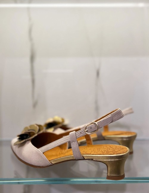 BRI-HAZEL ivory slingback with gold flowers