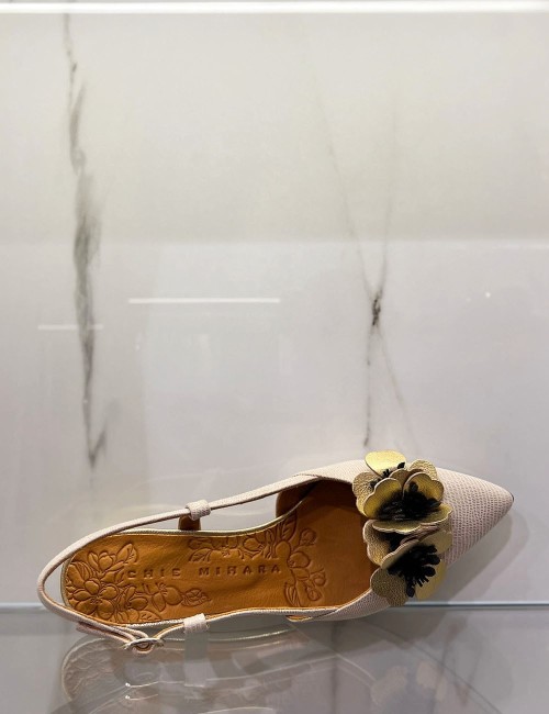 BRI-HAZEL ivory slingback with gold flowers