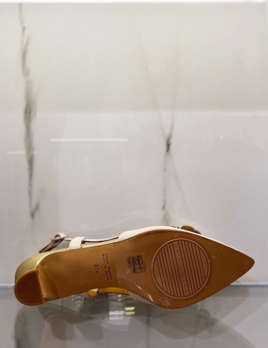 BRI-HAZEL ivory slingback with gold flowers