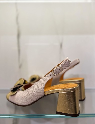 LILOLA ivory sandals with gold flowers