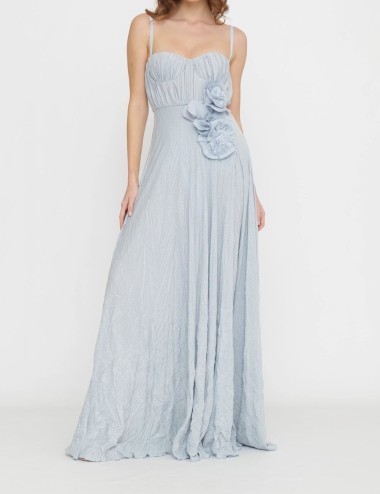 Abito Red Carpet in jersey lurex con fiore ricamato sky blue