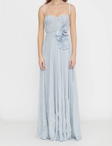 Red Carpet dress made of lurex jersey fabric with embroidered sky blue
