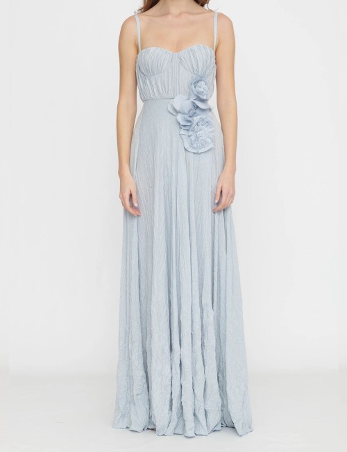 Red Carpet dress made of lurex jersey fabric with embroidered sky blue