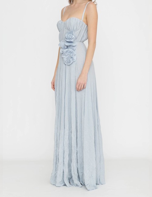 Abito Red Carpet in jersey lurex con fiore ricamato sky blue