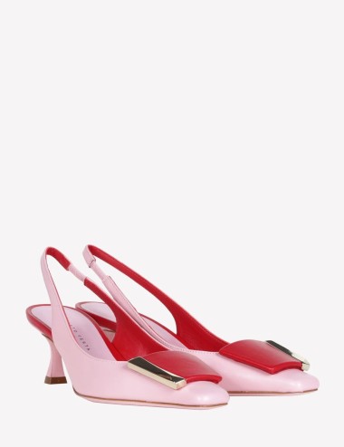 Slingback ARIENNE in nappa con accessorio peonia e rosso poppy