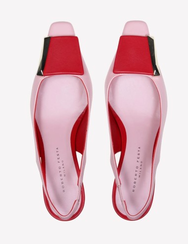 Slingback ARIENNE in nappa con accessorio peonia e rosso poppy