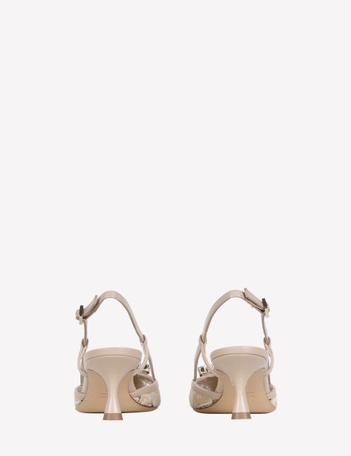 Slingback VITTORIA in macramè e tulle con fibbia cristallo beige