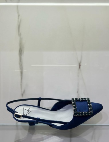 Slingback STEFI in raso con gioiello blu