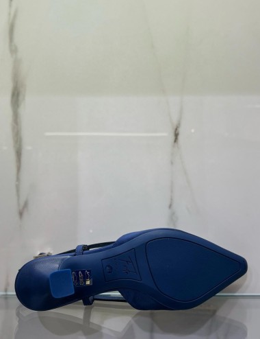Slingback STEFI in raso con gioiello blu
