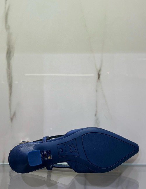 Slingback STEFI in raso con gioiello blu