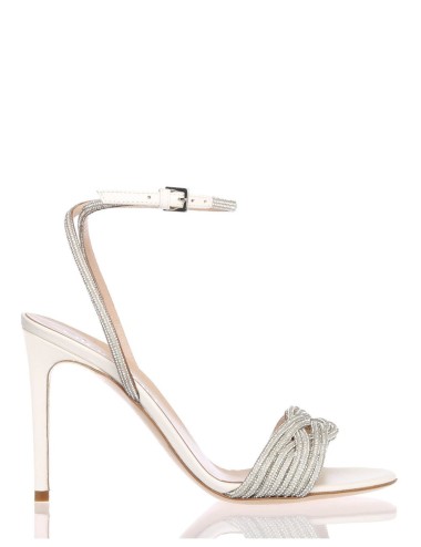 Sandalo MYA in nappa con fascia intrecciata strass avorio