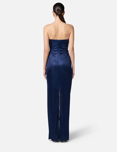 Red Carpet dress made of glossy jersey fabric with embroidered flower ultrmarine
