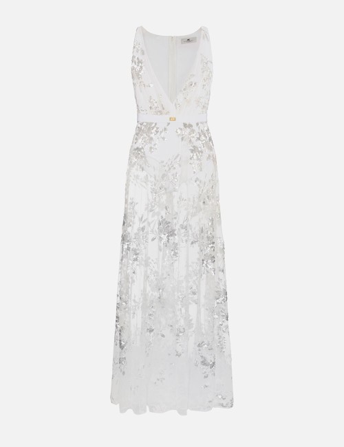 Red Carpet dress made of jersey fabric with embroidered sequins ivory