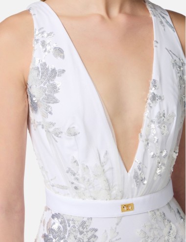 Abito Red Carpet in jersey con paillettes ricamate avorio