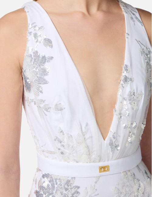 Abito Red Carpet in jersey con paillettes ricamate avorio