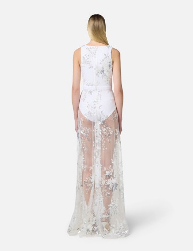 Abito Red Carpet in jersey con paillettes ricamate avorio